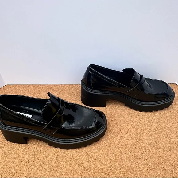 Steve Madden Alden Black Paten Leather Healed Loafer Women’s Size 9.5 Y2…
