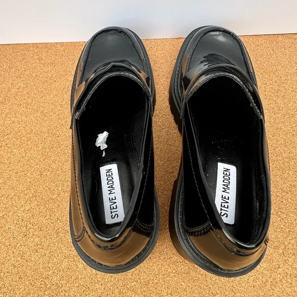 Steve Madden Alden Black Paten Leather Healed Loafer Women’s Size 9.5 Y2…