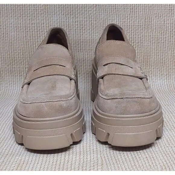 Steve Madden Beth Loafers Chunky Y2K Suede Leather Tan Platform Shoes Size 6.5
