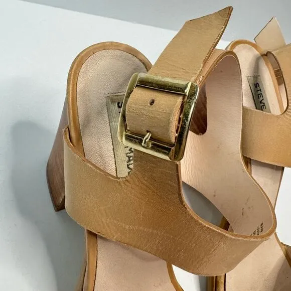 Steve Madden Blaair Open Toe Sandals Ankle Strap Block Heel Tan Color Size 10M