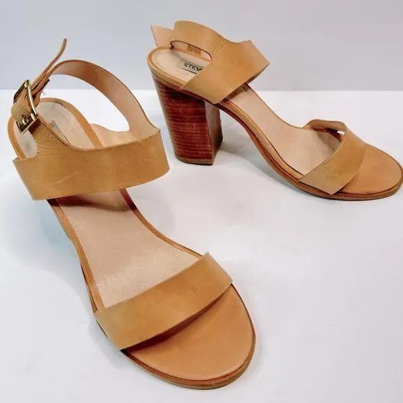 Steve Madden Blaair Open Toe Sandals Ankle Strap Block Heel Tan Color Size 10M