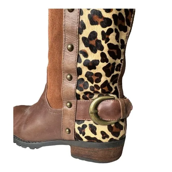Steve Madden Denmar Studded Leather leopard print Brown Boots size 7