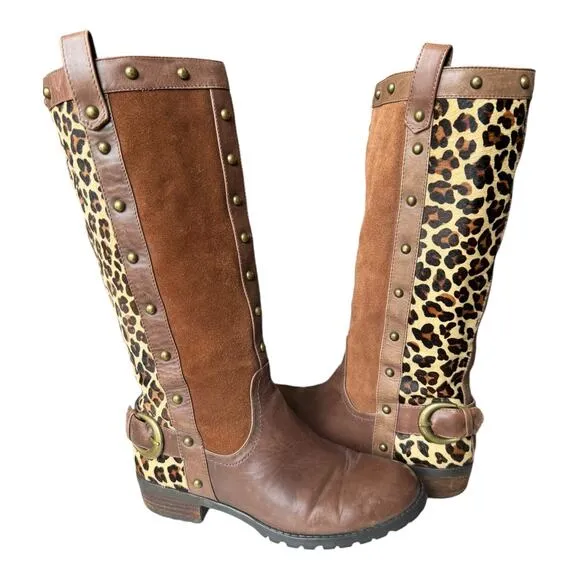 Steve Madden Denmar Studded Leather leopard print Brown Boots size 7