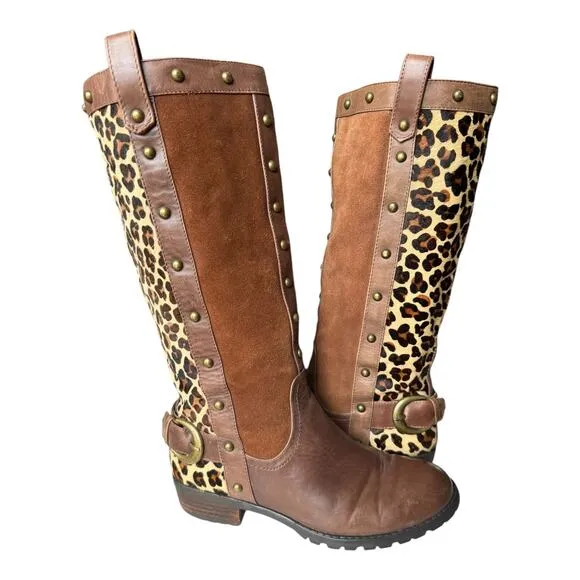 Steve Madden Denmar Studded Leather leopard print Brown Boots size 7