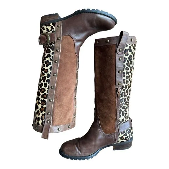 Steve Madden Denmar Studded Leather leopard print Brown Boots size 7