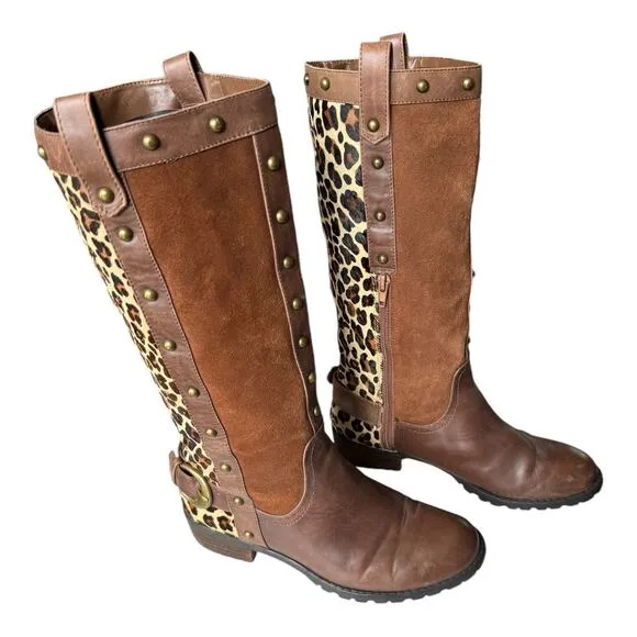 Steve Madden Denmar Studded Leather leopard print Brown Boots size 7