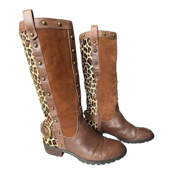 Steve Madden Denmar Studded Leather leopard print Brown Boots size 7