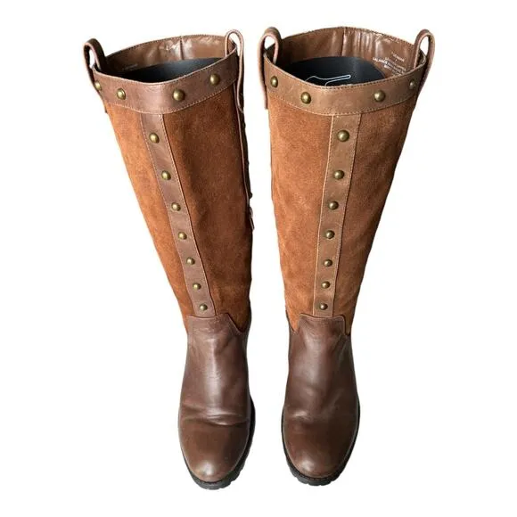 Steve Madden Denmar Studded Leather leopard print Brown Boots size 7
