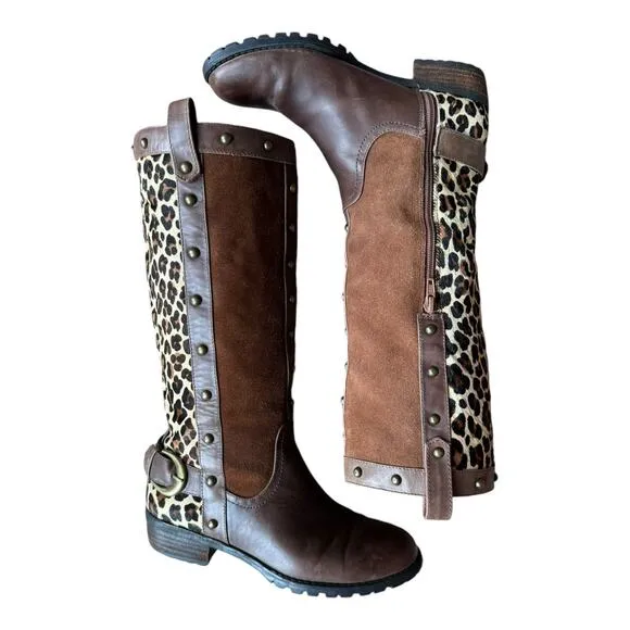 Steve Madden Denmar Studded Leather leopard print Brown Boots size 7