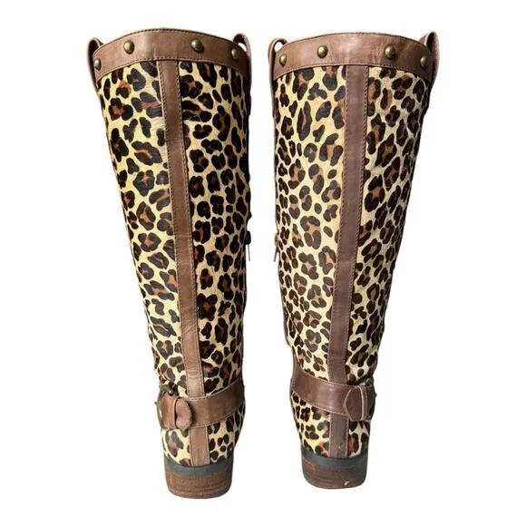 Steve Madden Denmar Studded Leather leopard print Brown Boots size 7