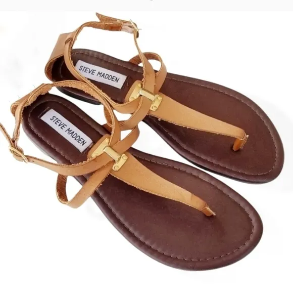 Steve Madden leather Anklestrap Thong Flats sandals Size 4