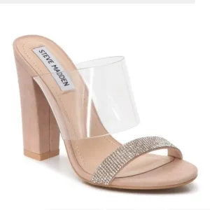 Steve Madden New Jubilee Suede Rhinestone Clear Lucite Strap Sandals Heels 7.5