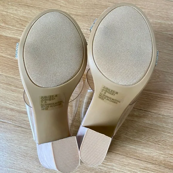 Steve Madden New Jubilee Suede Rhinestone Clear Lucite Strap Sandals Heels 7.5