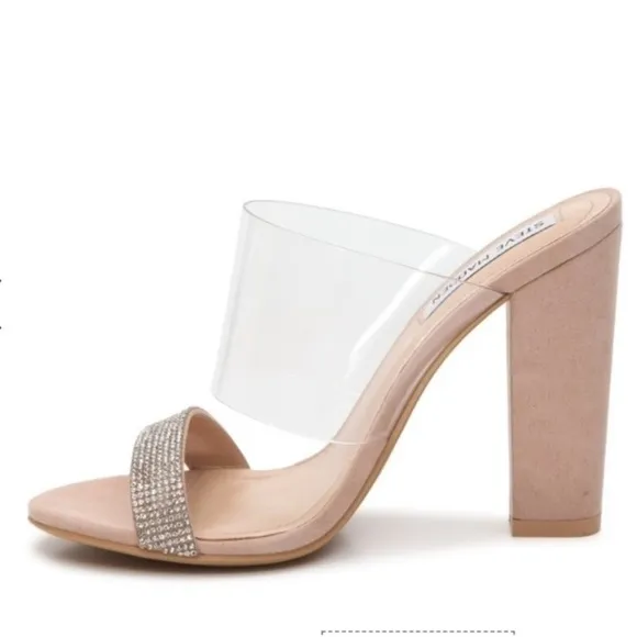 Steve Madden New Jubilee Suede Rhinestone Clear Lucite Strap Sandals Heels 7.5