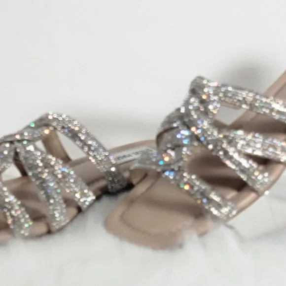 Steve Madden Rhinestone Embellished Sandals, Silver and Nude -- Size 6