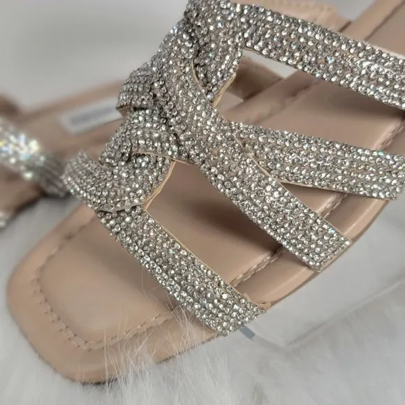 Steve Madden Rhinestone Embellished Sandals, Silver and Nude -- Size 6