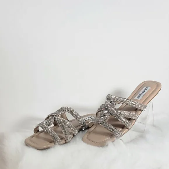 Steve Madden Rhinestone Embellished Sandals, Silver and Nude -- Size 6