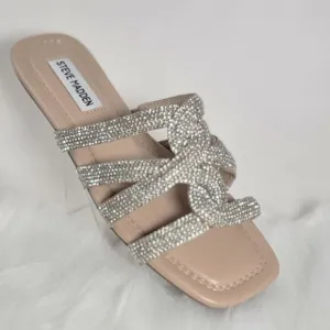 Steve Madden Rhinestone Embellished Sandals, Silver and Nude -- Size 6