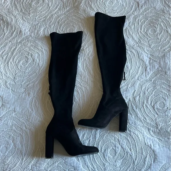 Steven Madden - Envoke Black Suede Embroidered Over the Knee Boots