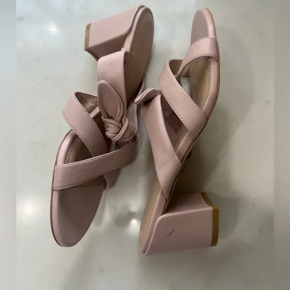 Stuart Weitzman Bow Detail Nude Pink Block Heel Sandals