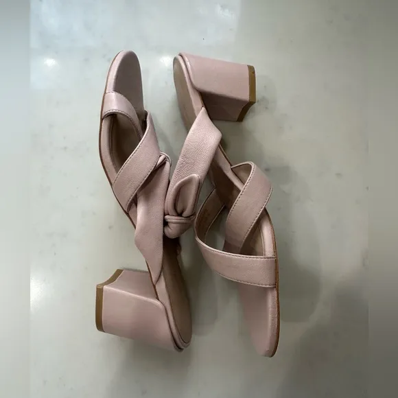 Stuart Weitzman Bow Detail Nude Pink Block Heel Sandals