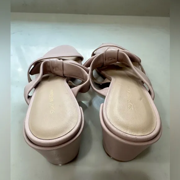 Stuart Weitzman Bow Detail Nude Pink Block Heel Sandals