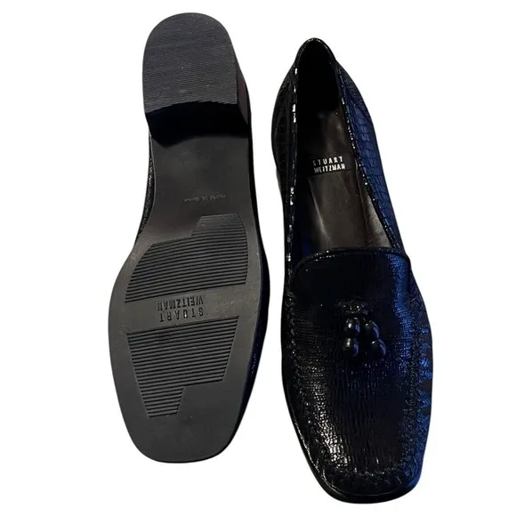 Stuart Weitzman Embossed Snakeskin Loafer Womens Tassel Block Lug Heel Sz 8.5 B