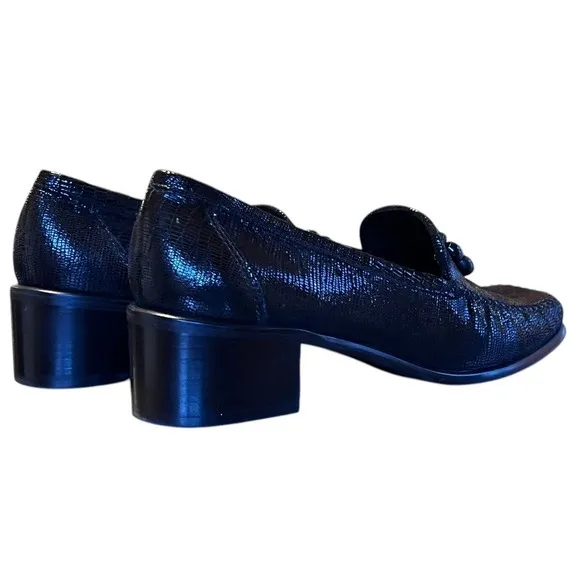 Stuart Weitzman Embossed Snakeskin Loafer Womens Tassel Block Lug Heel Sz 8.5 B