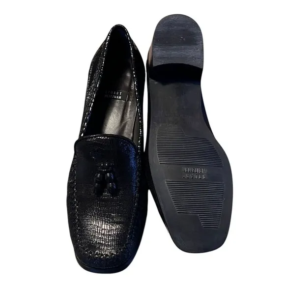 Stuart Weitzman Embossed Snakeskin Loafer Womens Tassel Block Lug Heel Sz 8.5 B