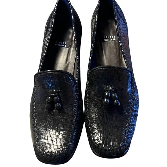 Stuart Weitzman Embossed Snakeskin Loafer Womens Tassel Block Lug Heel Sz 8.5 B