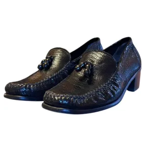 Stuart Weitzman Embossed Snakeskin Loafer Womens Tassel Block Lug Heel Sz 8.5 B