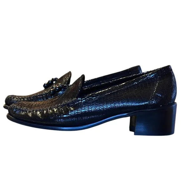 Stuart Weitzman Embossed Snakeskin Loafer Womens Tassel Block Lug Heel Sz 8.5 B