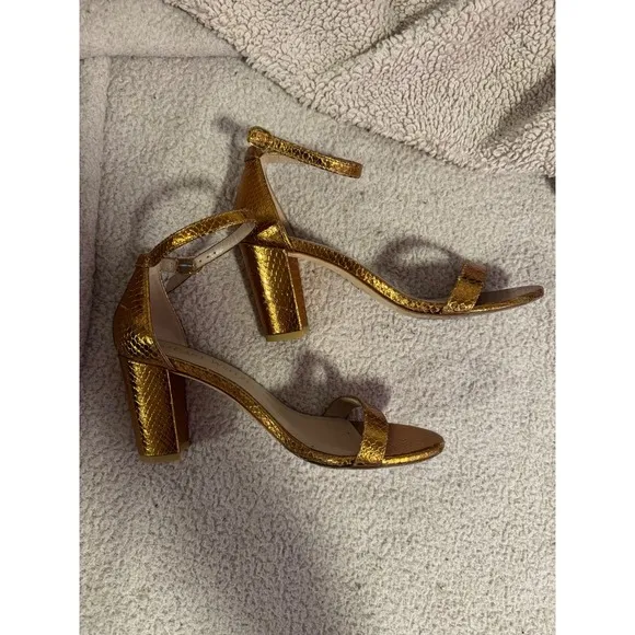 Stuart Weitzman Gold Ankle Strap Heels