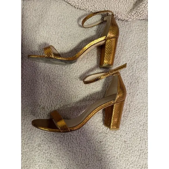 Stuart Weitzman Gold Ankle Strap Heels