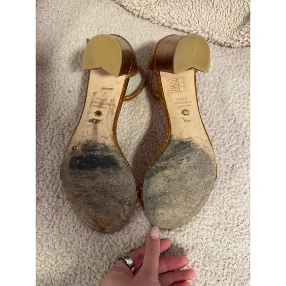 Stuart Weitzman Gold Ankle Strap Heels