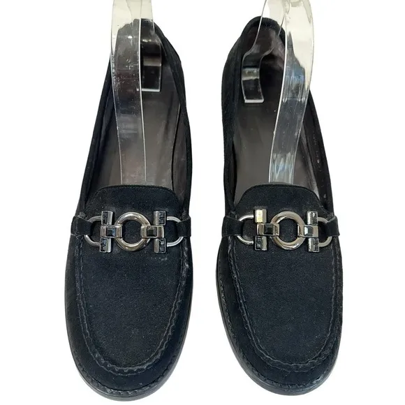 Stuart Weitzman Habit Black Suede Jewel Rhinestone Womens Loafers size 11