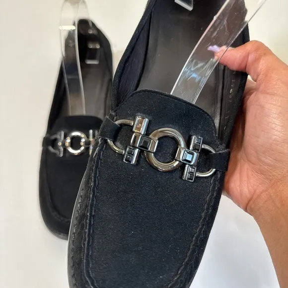 Stuart Weitzman Habit Black Suede Jewel Rhinestone Womens Loafers size 11