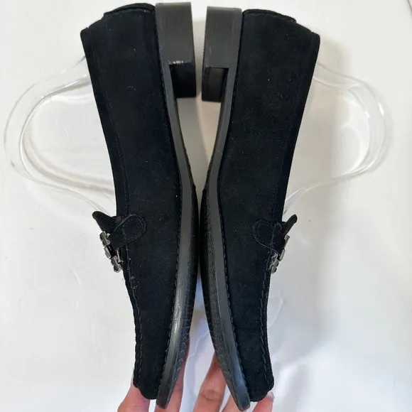 Stuart Weitzman Habit Black Suede Jewel Rhinestone Womens Loafers size 11