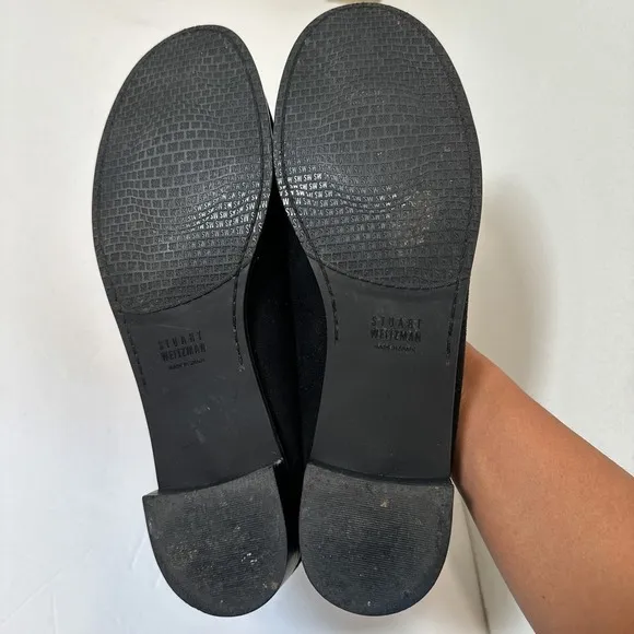 Stuart Weitzman Habit Black Suede Jewel Rhinestone Womens Loafers size 11