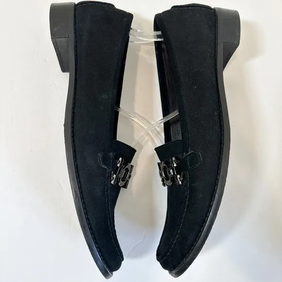 Stuart Weitzman Habit Black Suede Jewel Rhinestone Womens Loafers size 11