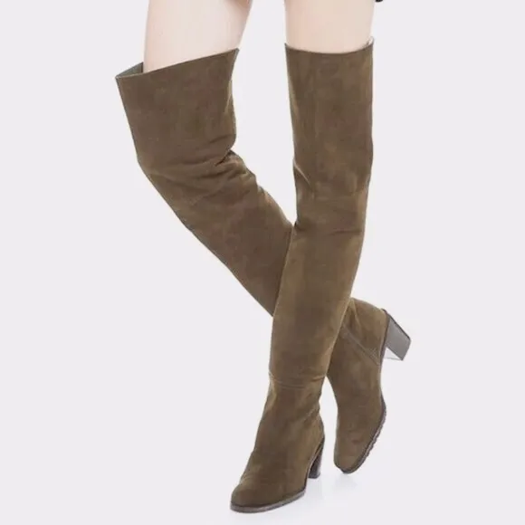 Stuart Weitzman 'Hitest' Over The Knee Olive Green Suede Boots Sz 8