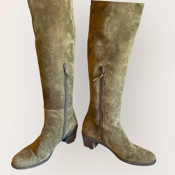 Stuart Weitzman 'Hitest' Over The Knee Olive Green Suede Boots Sz 8