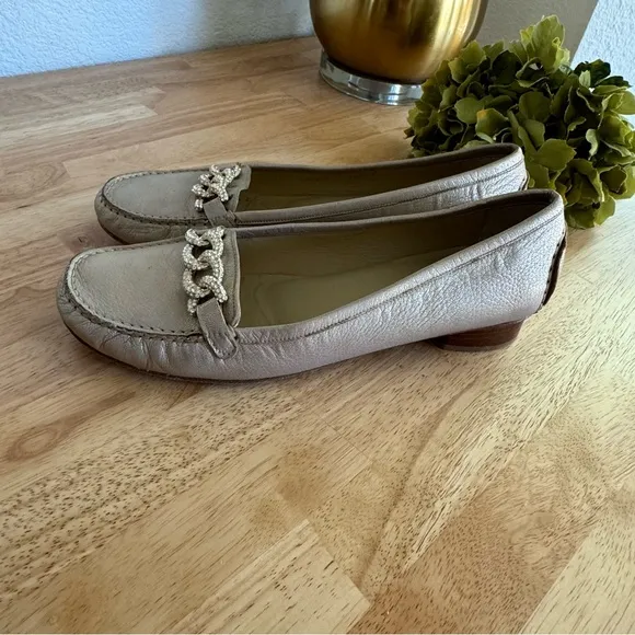 Stuart Weitzman Lightly Gold Metallic Flats Moccasins Size 10.5