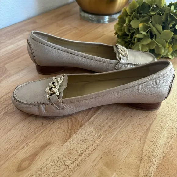 Stuart Weitzman Lightly Gold Metallic Flats Moccasins Size 10.5
