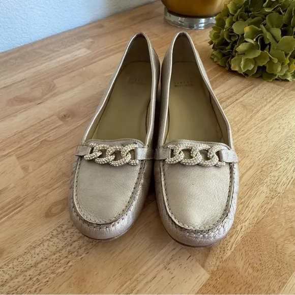 Stuart Weitzman Lightly Gold Metallic Flats Moccasins Size 10.5