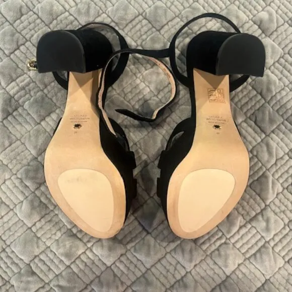 Stuart Weitzman Misty Platform Sandal in Black suede, size 8 NWT