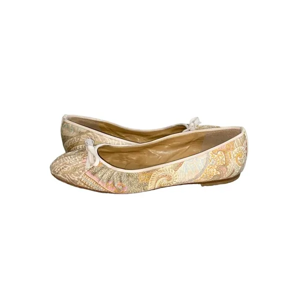 Stuart Weitzman Multicolor Floral Paisley Print Silk Leather Trim Ballet Flats
