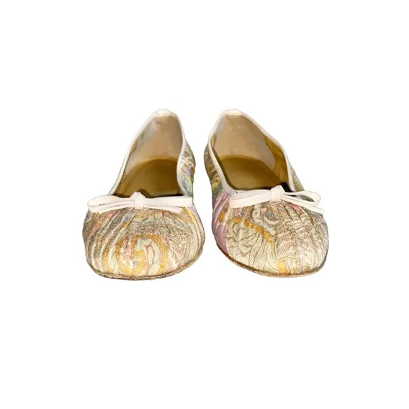 Stuart Weitzman Multicolor Floral Paisley Print Silk Leather Trim Ballet Flats