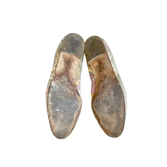 Stuart Weitzman Multicolor Floral Paisley Print Silk Leather Trim Ballet Flats
