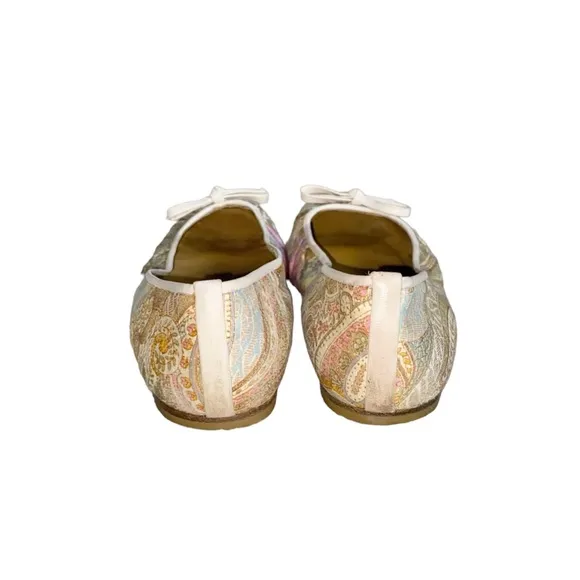 Stuart Weitzman Multicolor Floral Paisley Print Silk Leather Trim Ballet Flats